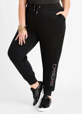 Bebe Sport Black Nailhead Joggers Sweatpants with Studded Logo Size Medium